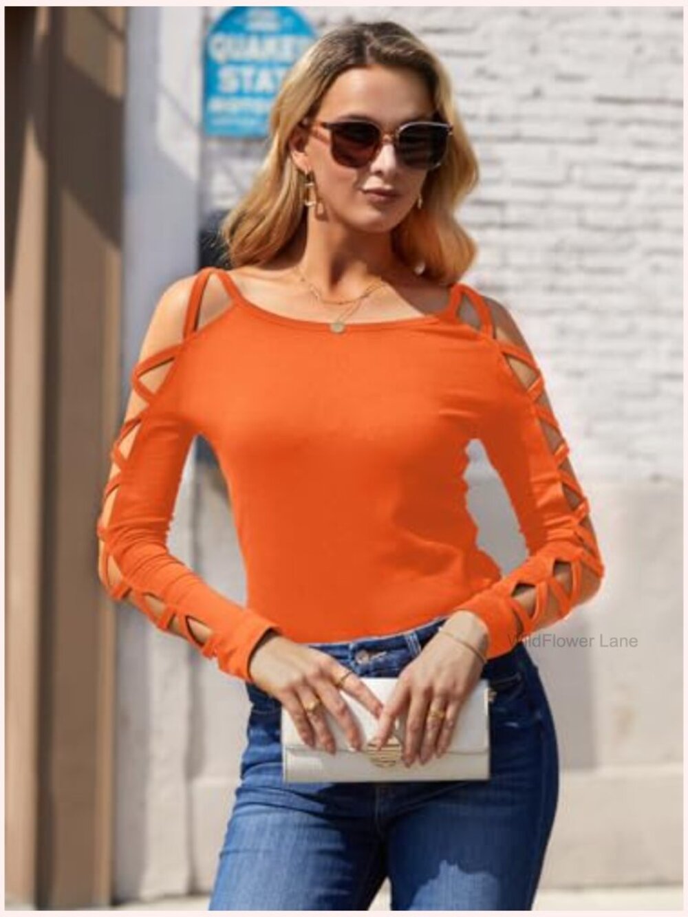 Sexy Criss-Cross Long Sleeve Blouse Cut Out Cold Shoulder Top - Picture 3 of 7